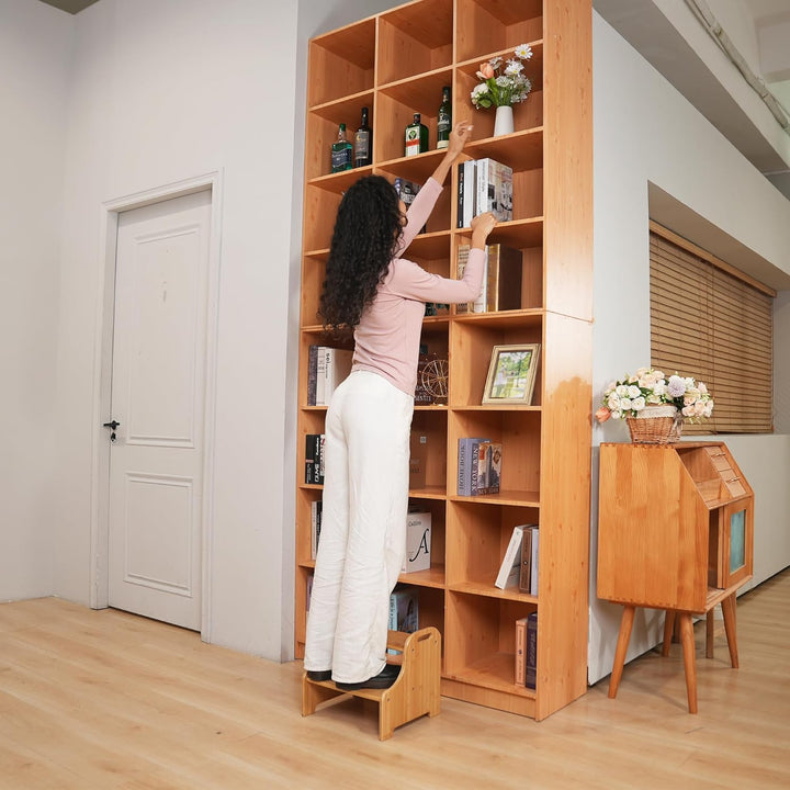 VaeFae Tritthocker aus Bambus, 2 Stufen, rutschfest, mit 2 Griffen Natural, Natural