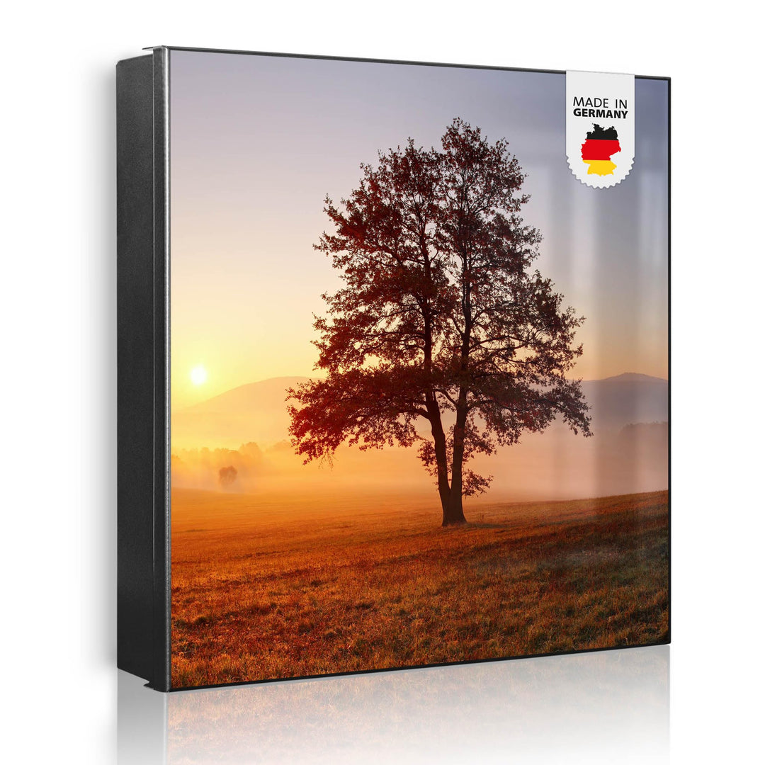 banjado® Grosser Schlüsselkasten Glas/Schlüsselbox 30cm x 30cm mit 50 Haken - Motiv Sonnenaufgang/Sc