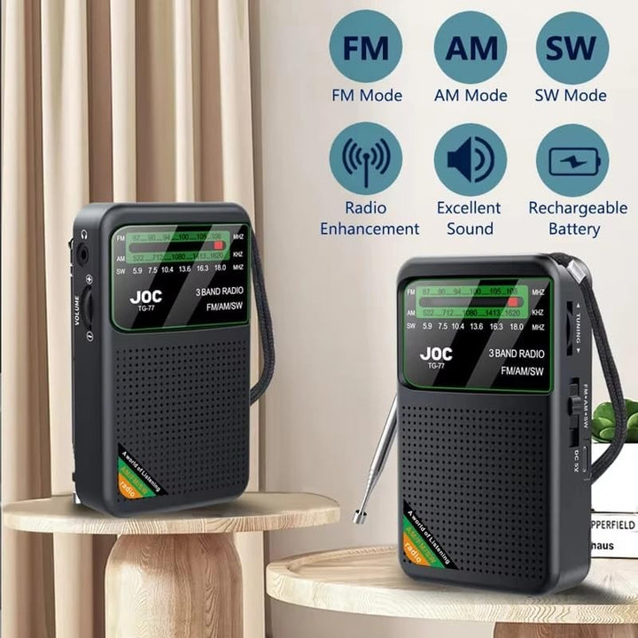 Tragbares Radio AM/FM/SW Taschenradio mit Wiederaufladbarem Akku Einbauter Lautsprecher mit HD-Displ