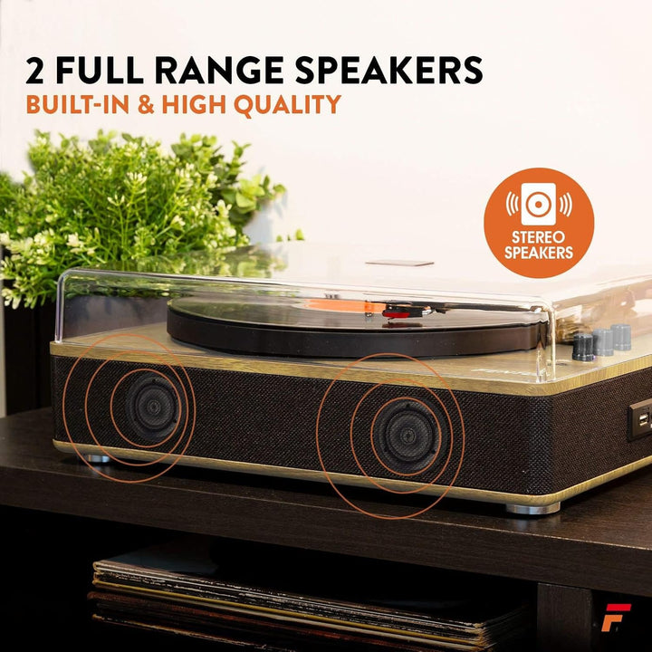 Fenton RP162LW Schallplattenspieler Bluetooth Plattenspieler mit Lautsprecher, Pitch Control, MP3, R