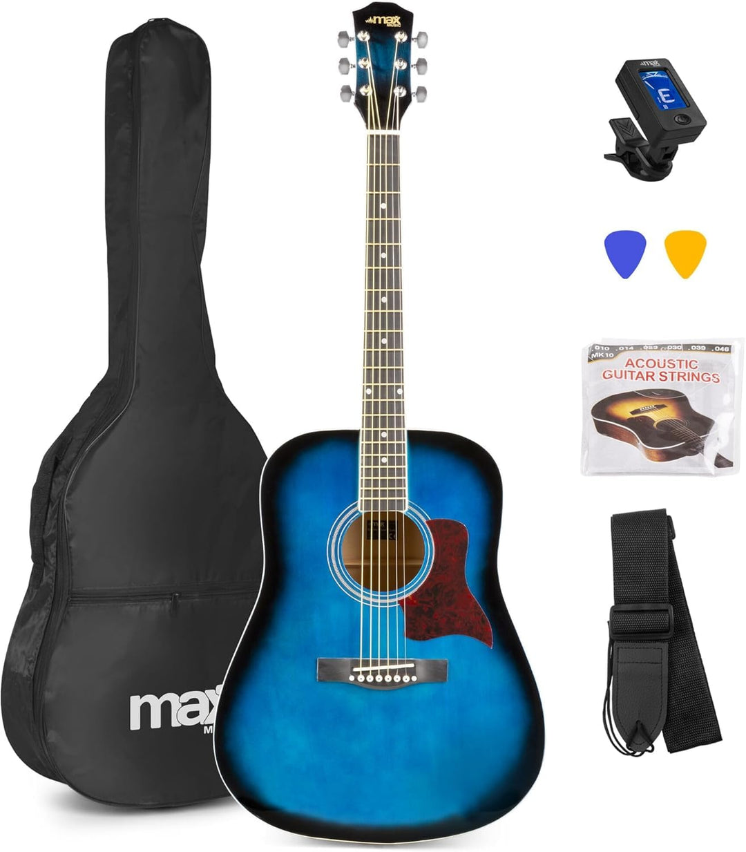 MAX SoloJam Westerngitarre, Akustik Gitarre Set, Acoustic Guitar, Akustikgitarre 4/4 mit Tasche, Ple