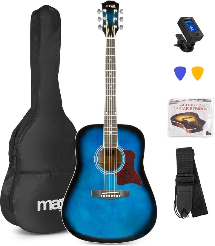 MAX SoloJam Westerngitarre, Akustik Gitarre Set, Acoustic Guitar, Akustikgitarre 4/4 mit Tasche, Ple