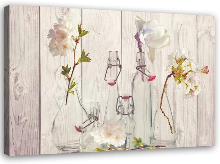 Feeby Bild auf Leinwand Blumen Kunstdruck modern Shabby Chic Beige 80x60 cm M14330 80x60 cm, M14330