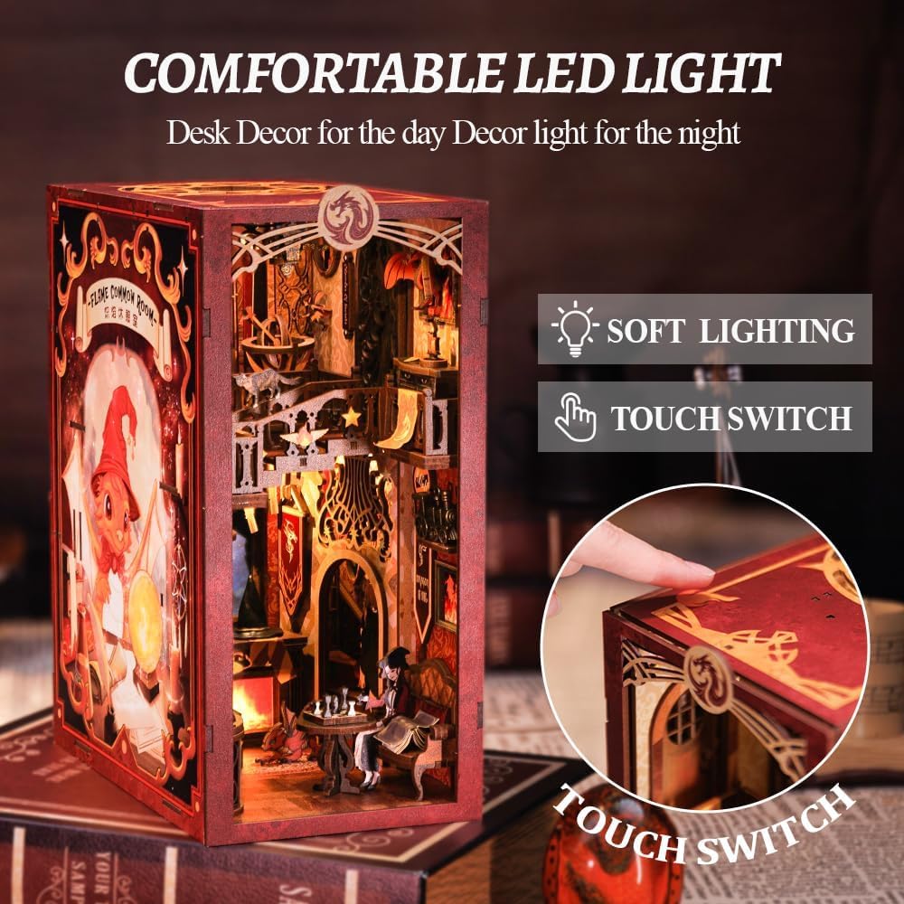 CUTEBEE Book Nook Kit mit Staubschutzhülle–DIY Puppenhäuser Miniatur Haus Kit mit LED-Licht,Booknook