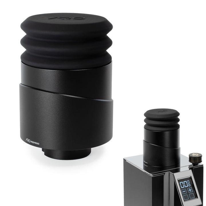 ARO Espresso™ Aluminium-Einzeldosis-Trichter mit Silikonbalg und integriertem Anti-Popcorn-Schaublem