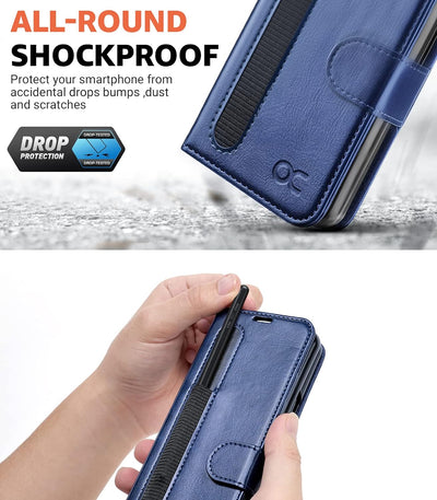 OCASE Hülle Samsung Galaxy Z Fold 3 5G Handyhülle mit S Pen Halter [Premium PU Leder] [Kartenfach] C