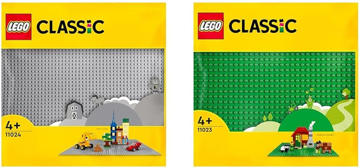 LEGO 11024 Classic Graue Bauplatte, quadratische Grundplatte mit 48x48 Noppen & 11023 Classic Grüne