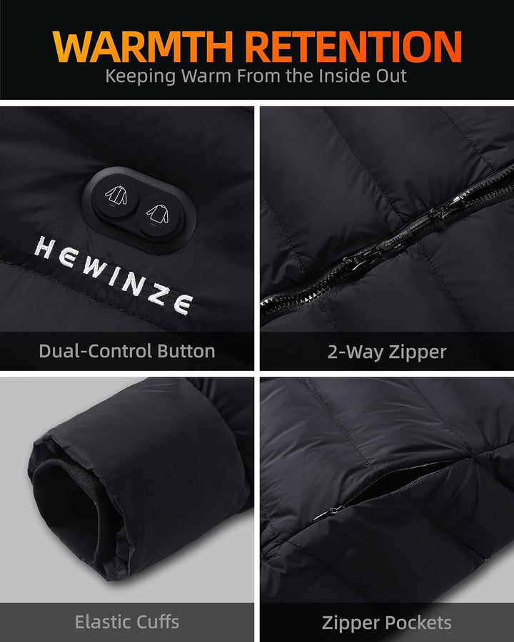 HEWINZE Beheizter Puffermantel mit Kapuze für Damen,elektrische Dual-Control-Heizjacke mit 7,4-V-Akk