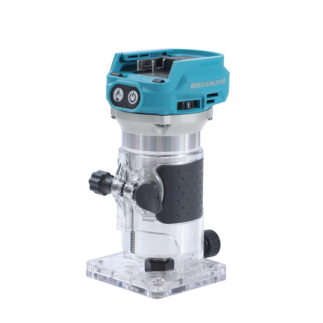 KATSU FIT-BAT 18V/21V Brushless Akku-Oberfräse Holzfräse Kantenfräse mit Trimmer-Basis, 3 Spannzange
