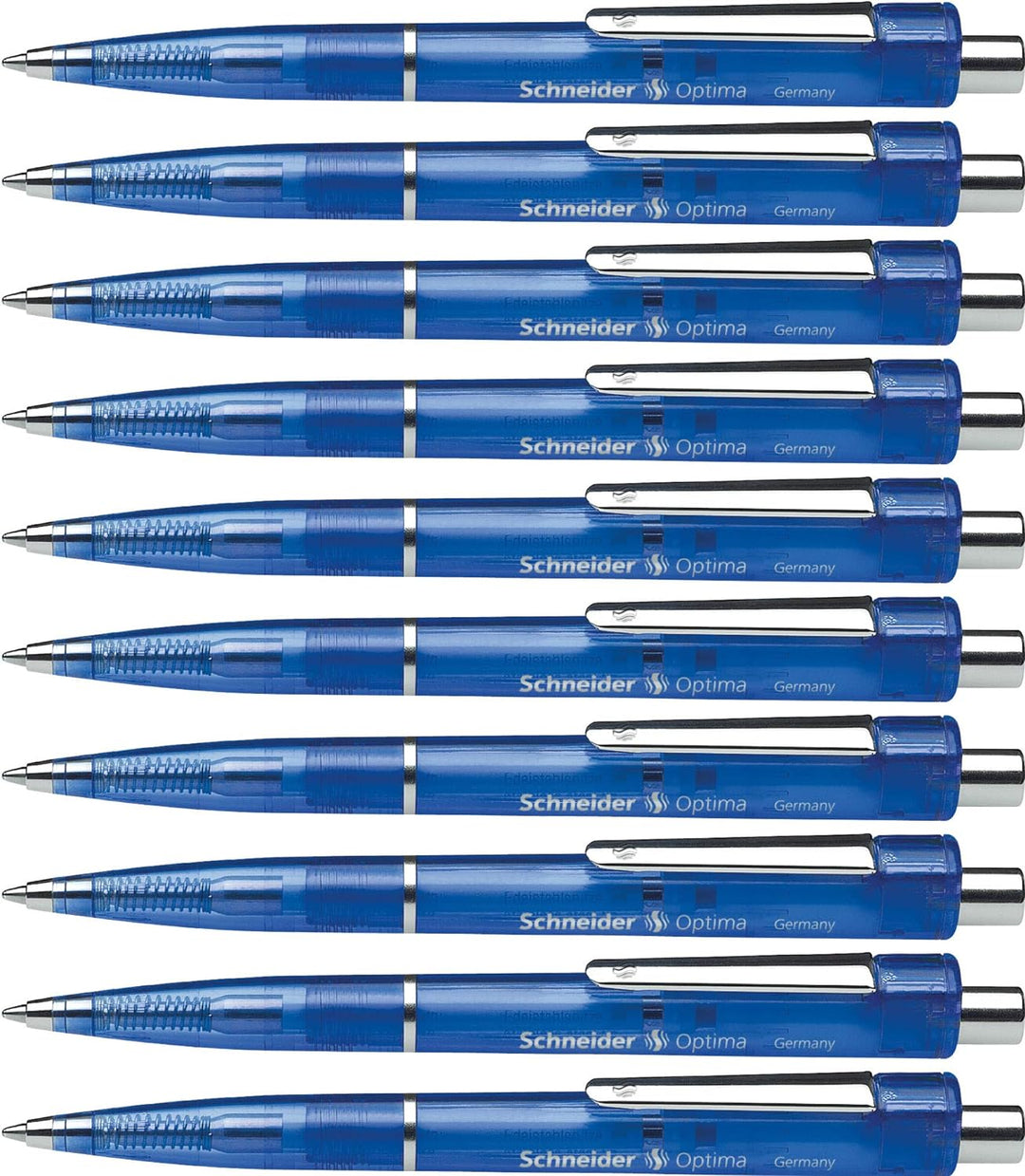 Schneider Optima Druckkugelschreiber (Strichstärke M, dokumentenecht) 10 Stück, blau-transparent, bl