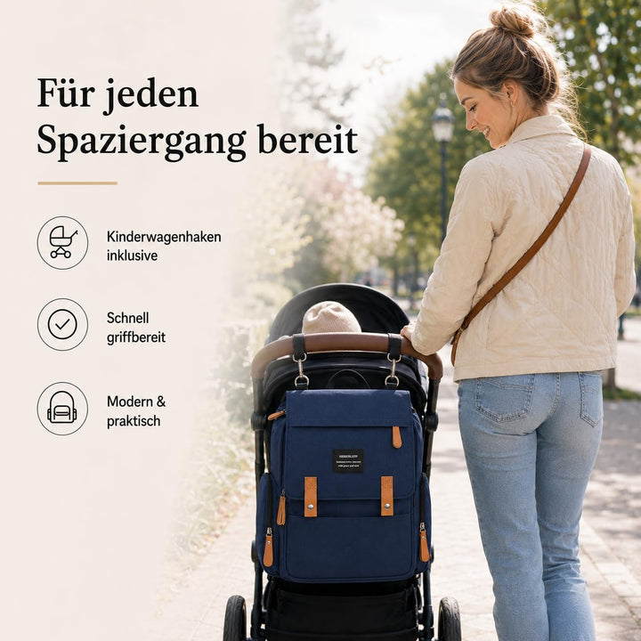 Heberlein Prestige Baby Wickelrucksack - grosse Wickeltasche für Mama &amp; Papa, wasserabweisend mit vi
