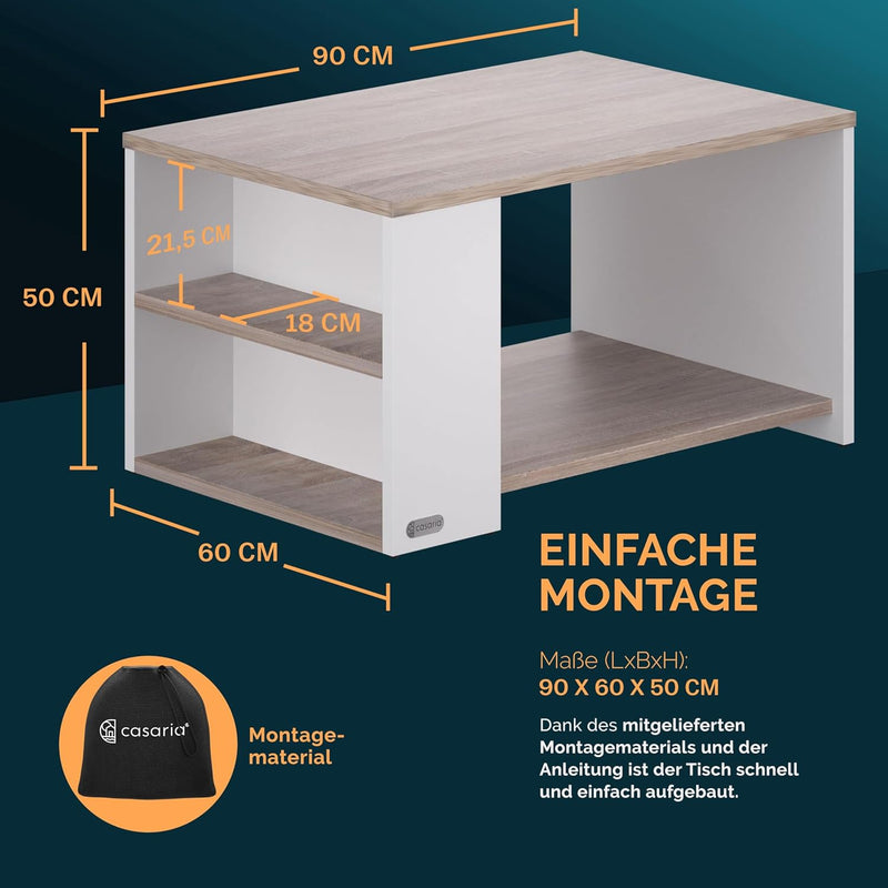 Casaria® Couchtisch mit Ablage 2 Fächer Stauraum 90x59x48cm Kratzfest Holz 50kg Belastbarkeit Gross