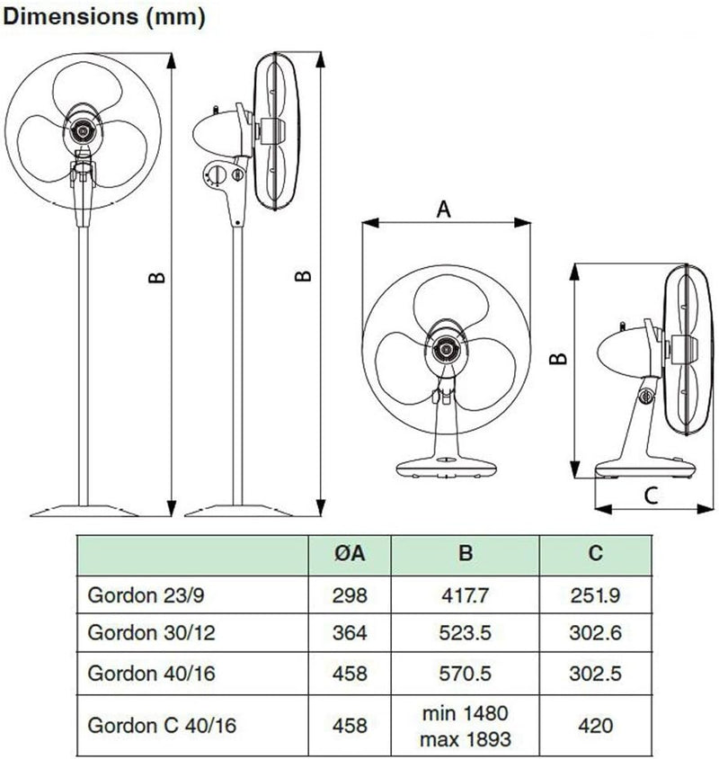 Vortice Tischventilator, Leise und Leistungsstark, 90 Grad Schwenkbereich, Durchmesser 40 cm, Gordon