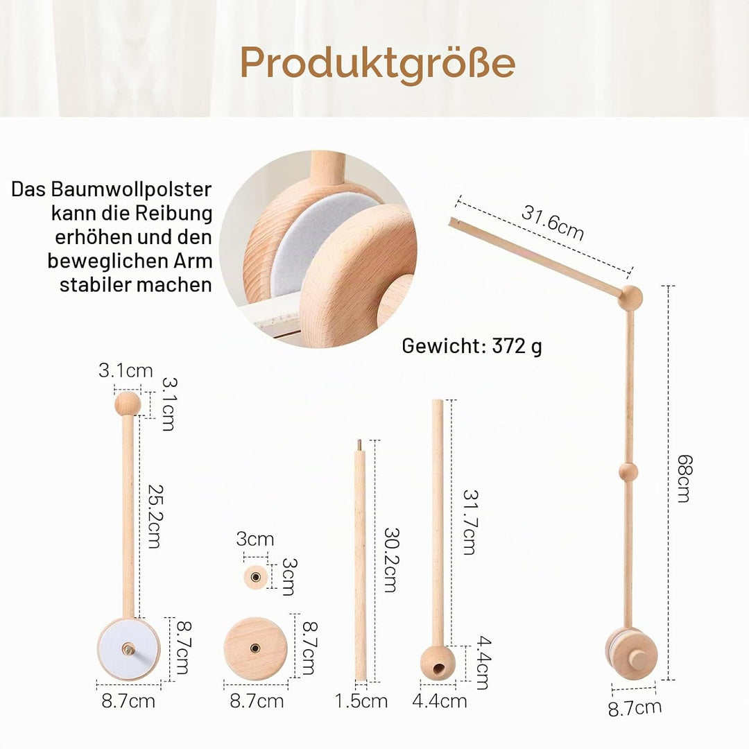 Holz Mobile Halterung für Wickeltisch und Babybett - Dekoration für Babyzimmer mit Aufhängung und Wi