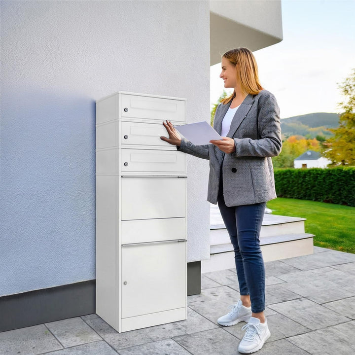 Metzler Paketbox mit 3 Briefkästen – XXL 3er-Briefkasten mit Paketfach, rostfrei und wetterfest – gr