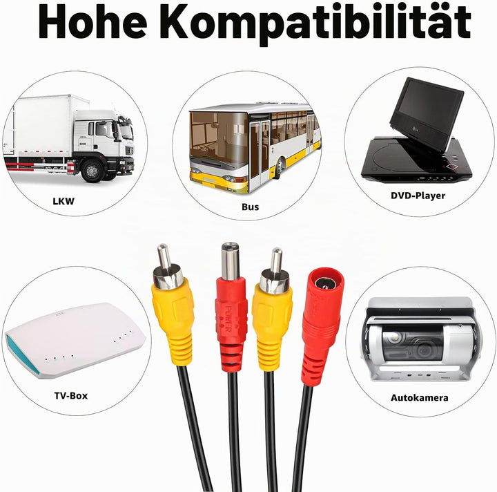Auto Cinch Kabel/Kabelsatz Optional DC Netzanschluss 2 in 2 für Rückfahrkamera CCTV LED 20M/66FT RCA