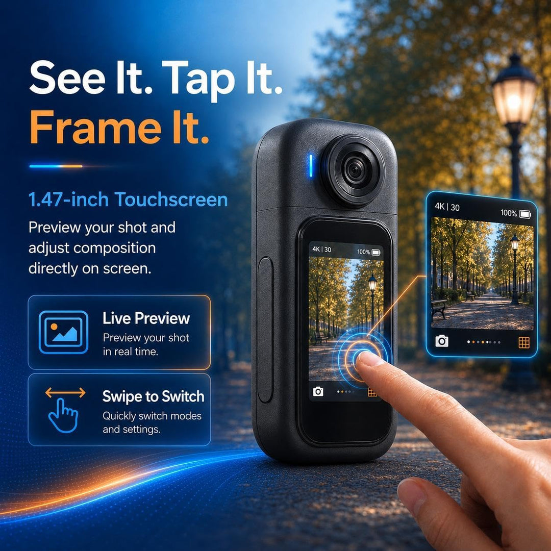 Body Camera with 180° Rotatable Lens and Water-Proof Case for Diving, WiFi Thumb-Sized Action Camera