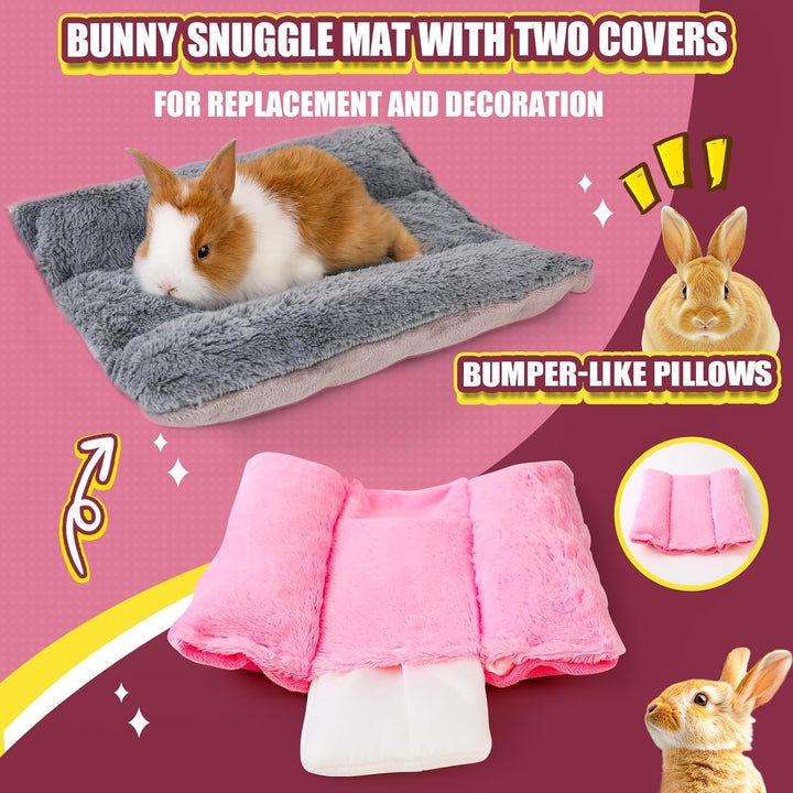 ONEJU Snuggle Bunny Bed, 43.5cm x 38cm Kaninchenbett mit Kissen, wendbare Kleintiermatte mit Zwei au