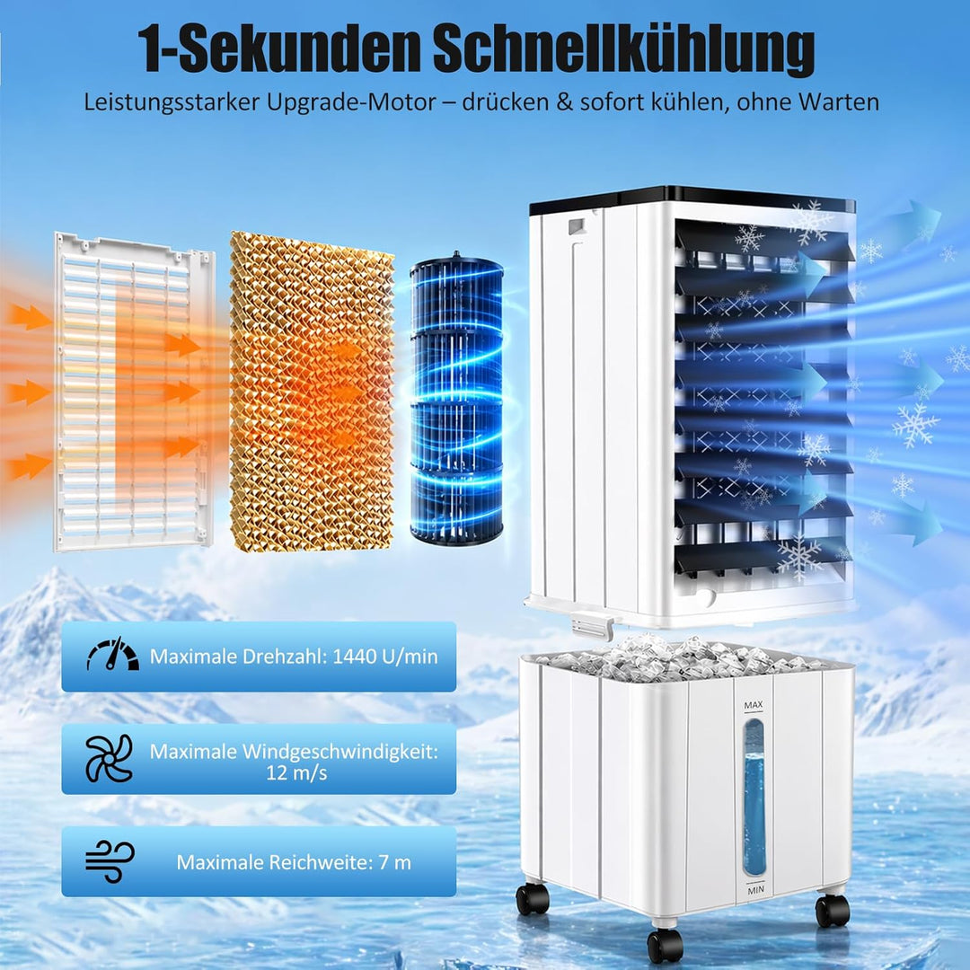 Klimaanlage Mobil, 14L 60W Klimaanlage ohne Abluftschlauch mit 12H Timer, 3 Modus, 40dB, 120°Oszilla
