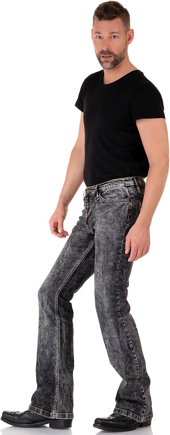 Schwarz verwaschene Bootcut Jeans Used Look - Herren Jeanshose, Schlagjeans, Flared-Jeans im Vintage