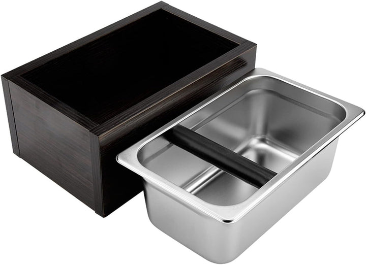 Behälter Kaffeesatz, Premium Holzkiste Edelstahl Abschlagbehälter und Abklopfkasten für Barista, Cof