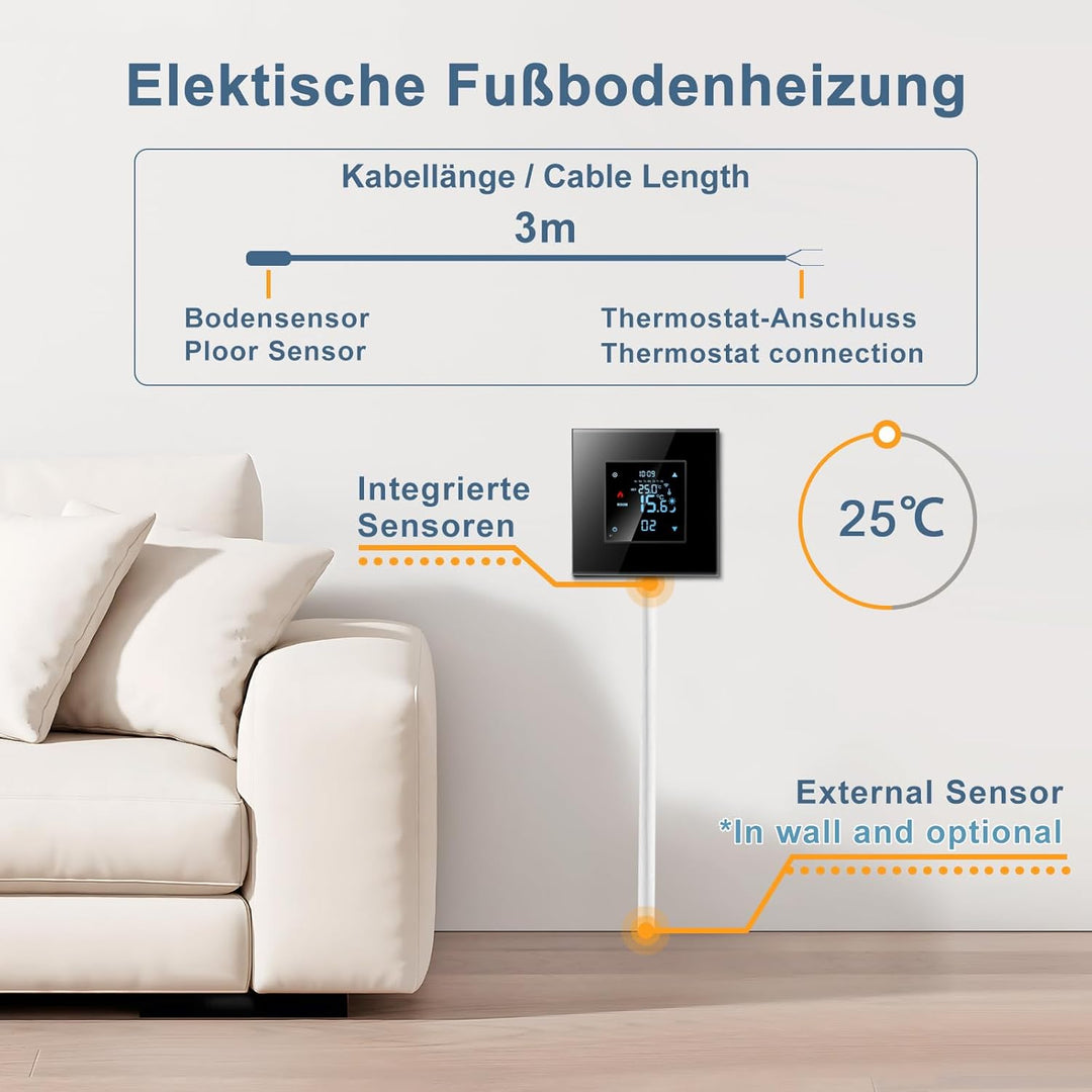 CNBINGO Smart Thermostat Unterputz mit Kristall Glasscheibe WLAN Digital Raumthermostat Kompatibel m