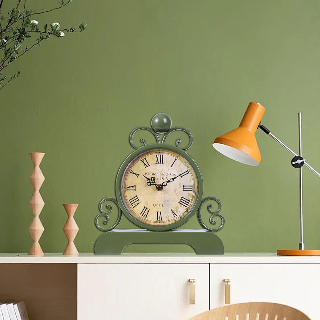 Retro Tischuhr Klassische Vintage Roman Stil Schreibtischuhr Silent Ohne Ticken für Wohnzimmer Schla