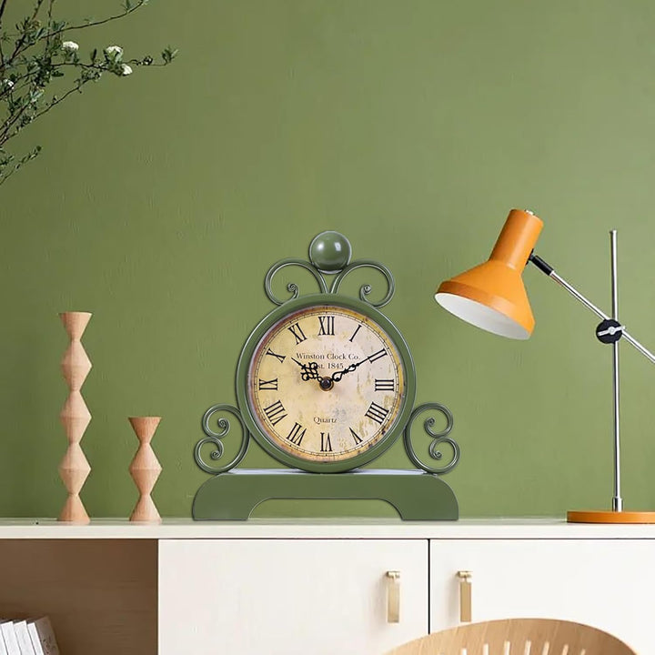 Retro Tischuhr Klassische Vintage Roman Stil Schreibtischuhr Silent Ohne Ticken für Wohnzimmer Schla