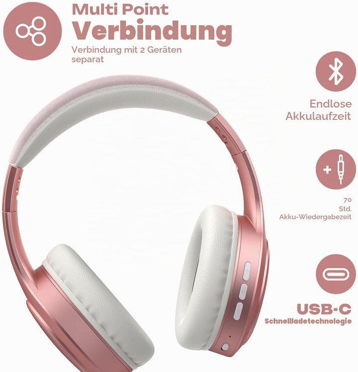 PowerLocus Bluetooth Kopfhörer Over Ear, Kopfhörer Kabellos mit 3-EQ modi, 60std. Spielzeit, Hi-Fi-S