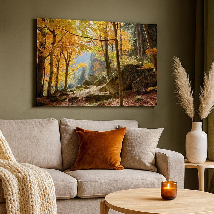 ARTTOR Bilder auf Leinwand 100x70cm Leinwandbild Herbst berg wald natur Gross Wanddeko Bild Schlafzi