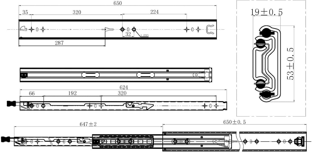 1 Paar Vadania Schwerlastauszüge 650 mm Schwerlastauszug mit einer Belastbarkeit von 100 kg und Fest