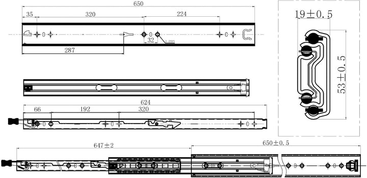 1 Paar Vadania Schwerlastauszüge 650 mm Schwerlastauszug mit einer Belastbarkeit von 100 kg und Fest