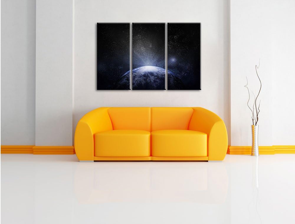 Pixxprint Sicht vom Mond auf die Erde Schwarz/Weiss 3-Teiler Leinwandbild 120x80 Bild auf Leinwand