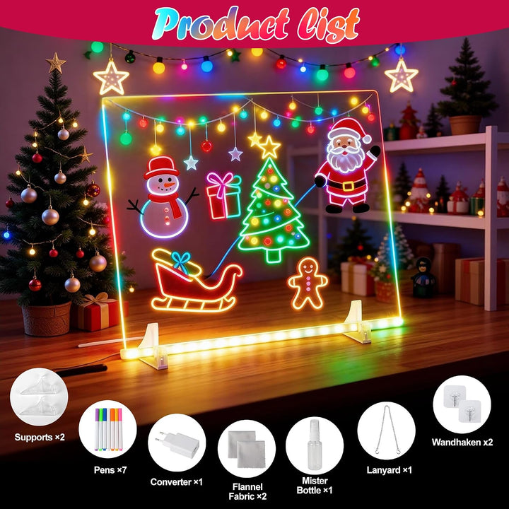 LED Zeichenbrett aus Acryl, 35 x 25 cm | Verbesserte Version von LED Maltafel Kinder, 13 Farben &amp; 6