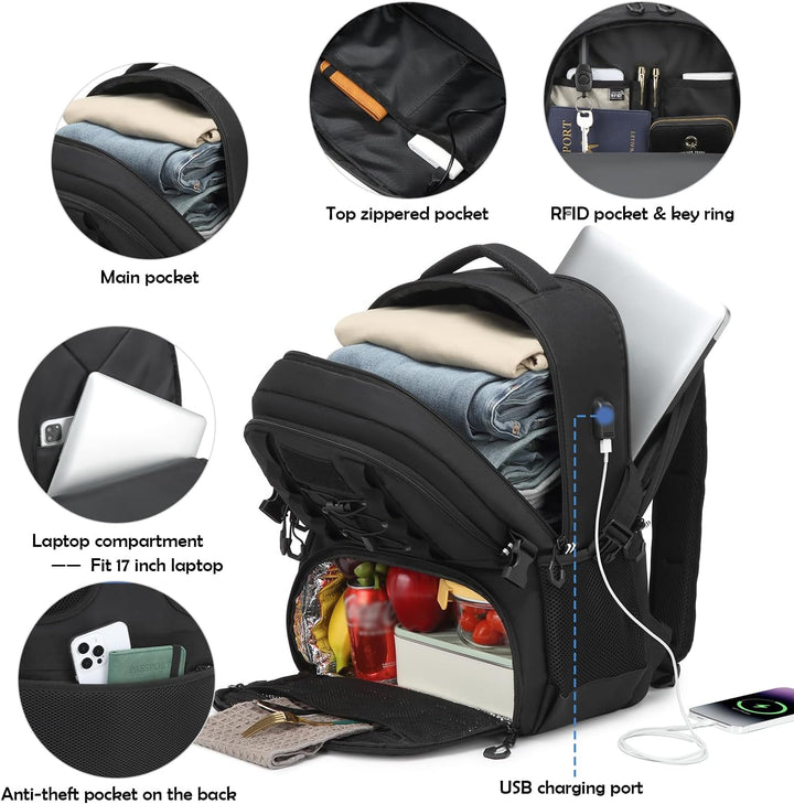 17 Zoll Laptop Rucksack mit Kühlfach Arbeitsrucksack Herren Lunch Rucksack | wasserabweisender 50L R