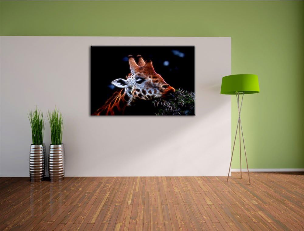 Dark schöne Giraffe beim Fressen Spezial Format: 100x70 cm auf Leinwand, XXL riesige Bilder fertig g