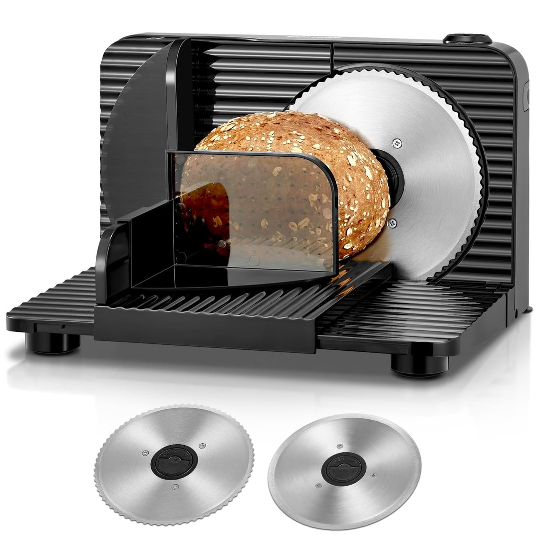 FOHERE Allesschneider Elektrisch,Klappbare Brotschneidemaschine Mit 2 Edelstahlklingen, Schnittstärk