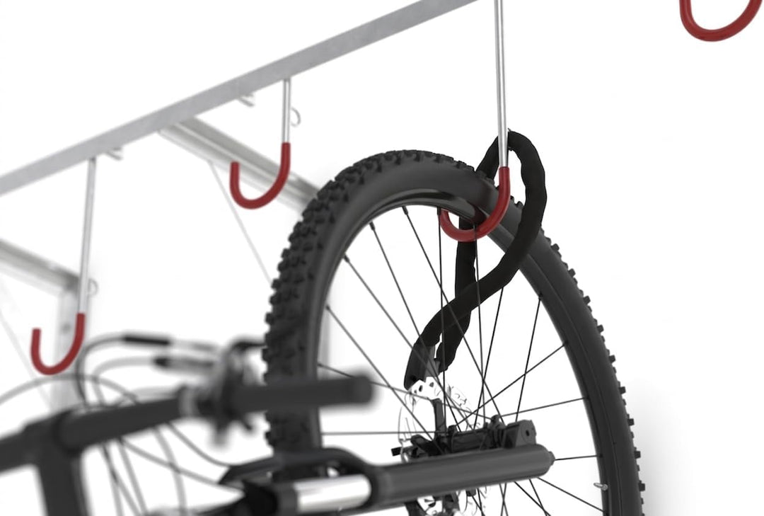 Fahrrad-Hängeparksystem 3874, zur Wandmontage | Fahrradständer für 4 Fahrräder | Reihen-Hängeparker