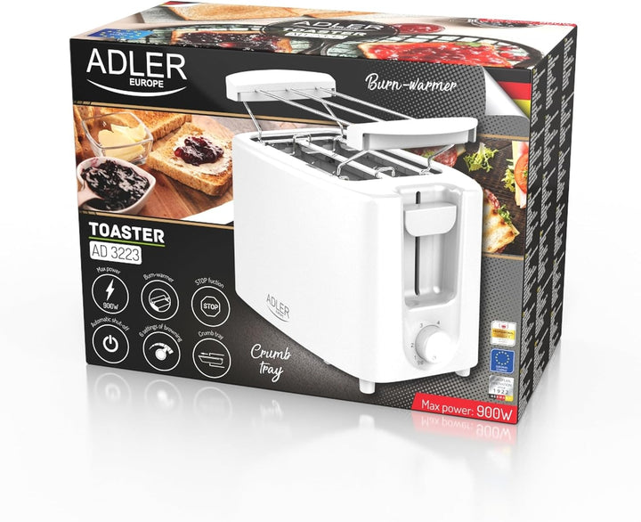 ADLER Toaster 2 Scheiben, 650-750 W, 75 cm Kabel & 6 Bräunungsstufen