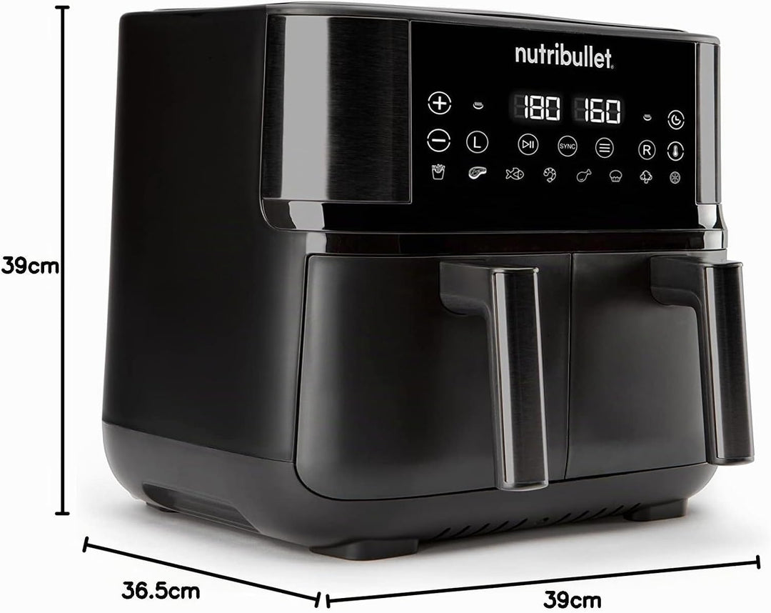 nutribullet Doppelschubladen-Luftfritteuse 8L mit grosser Auswahl an Kochmodi, digitaler LED-Touchsc