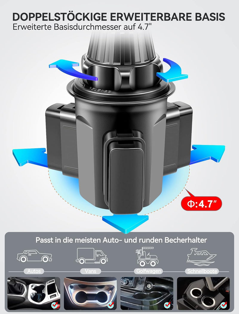 TOPGO Getränkehalter, Handyhalterung, kein Schütteln und höhenverstellbare Stange, Becherhalter für