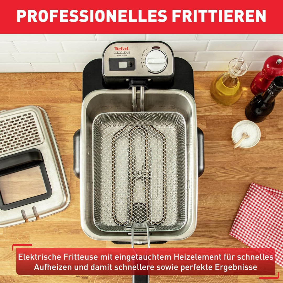 Tefal FR8040 Oleoclean Pro Inox & Design Fritteuse | 2300W | Kapazität 1,2 Kg | Herausnehmbarer Ölbe