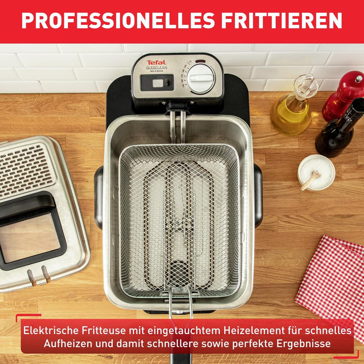 Tefal FR8040 Oleoclean Pro Inox & Design Fritteuse | 2300W | Kapazität 1,2 Kg | Herausnehmbarer Ölbe