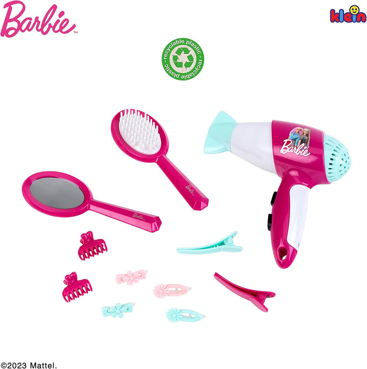 Theo Klein 5790 Barbie Frisier-Set I Zubehör und Accessoires im Barbie-Look I Inkl. Kinder-Föhn mit