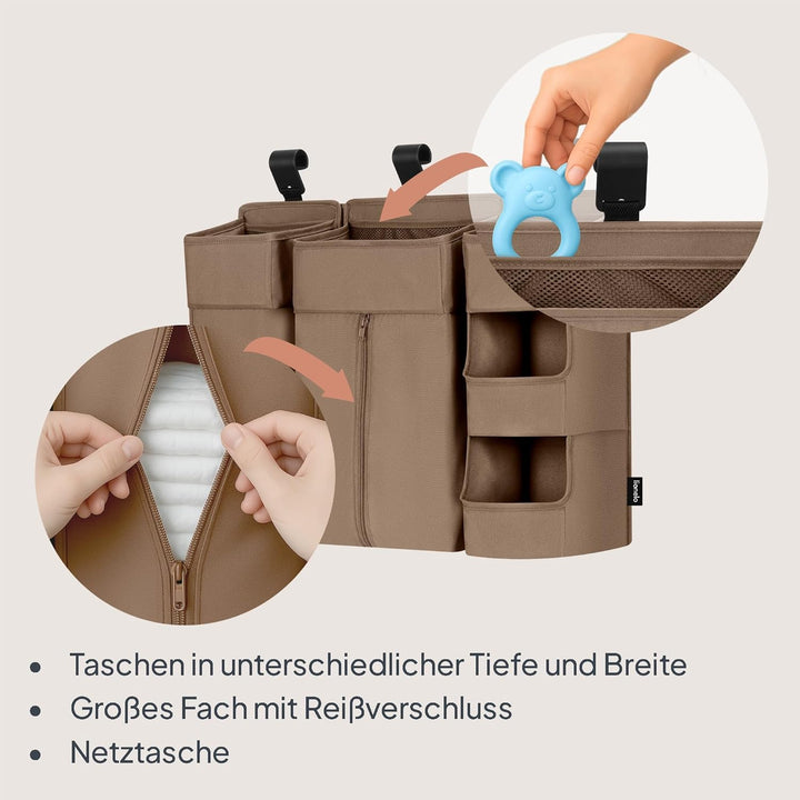 Lionelo Sidepocket Large Kinderbett-Organizer, Hängender Bett-Organizer, Wickeltisch, Windeln, Babyt
