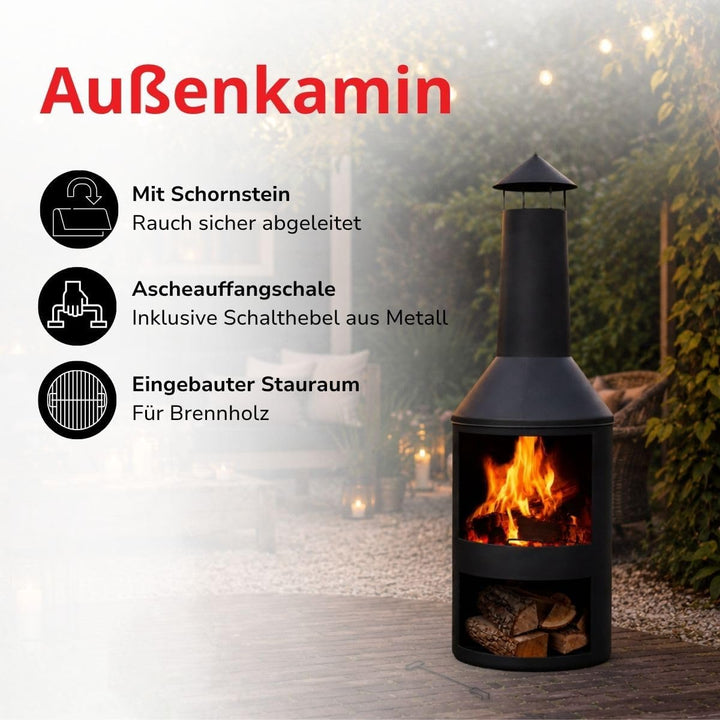 BBQ Collection Terrassenofen mit Schornstein - Feuerstelle 44,5 x 44,5 x 134 cm - Gartenkamin für Br
