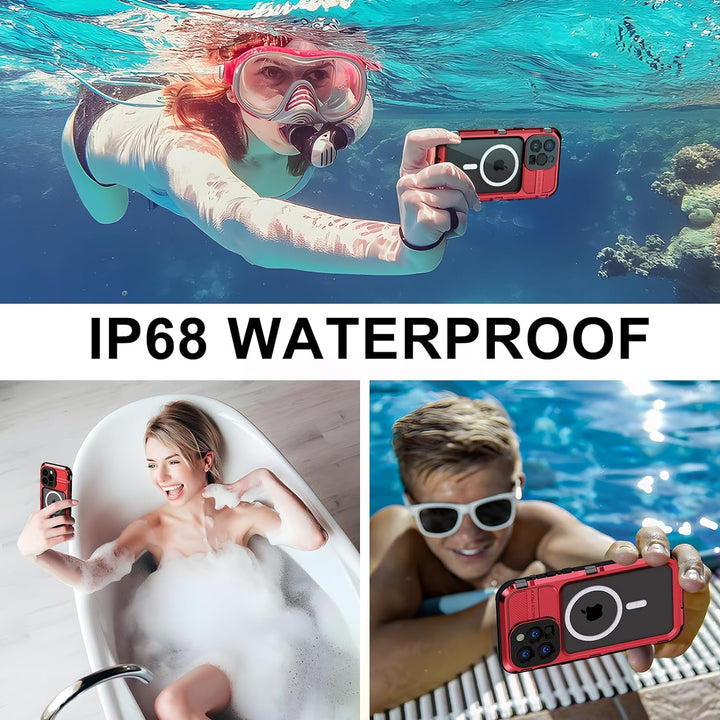 WIFORT für iPhone 14 Pro Hülle Wasserdicht mit MagSafe, 360 Outdoor Metall Schutzhülle mit Displaysc