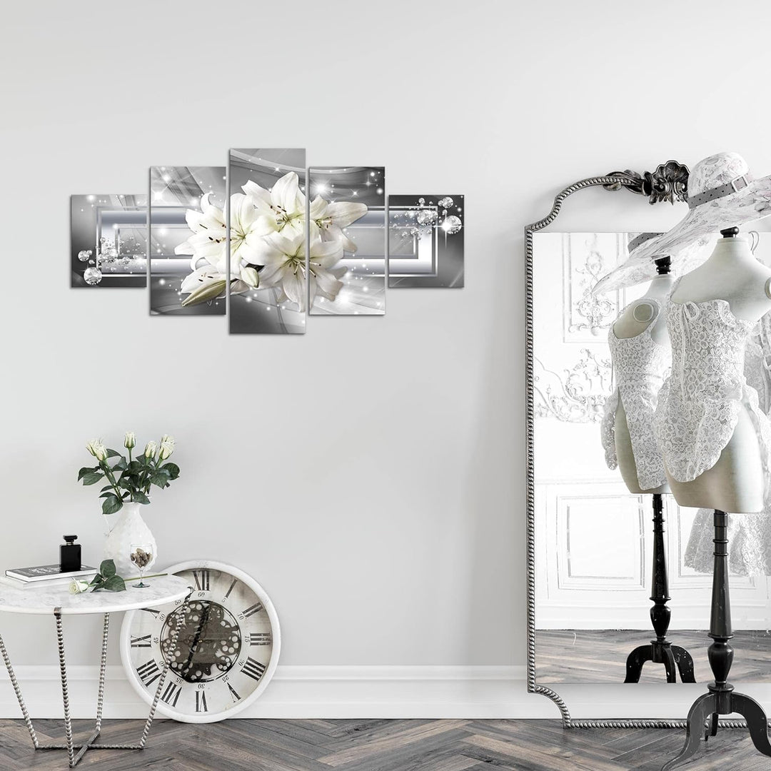 Runa Art Wandbilder Blumen Lilien 5 Teilig Bild auf Vlies Leinwand Deko Wohnzimmer Abstrakt Grau Sil