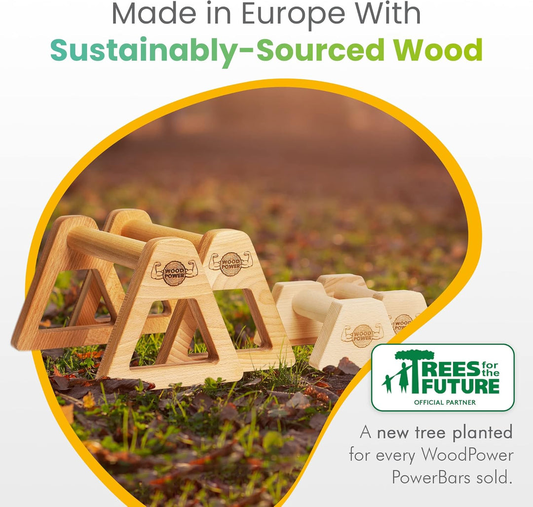 woodpower PowerBars Holz-Parallettes gelenkschonende Liegestützgriffe, Handstand-Barren & Minibarren