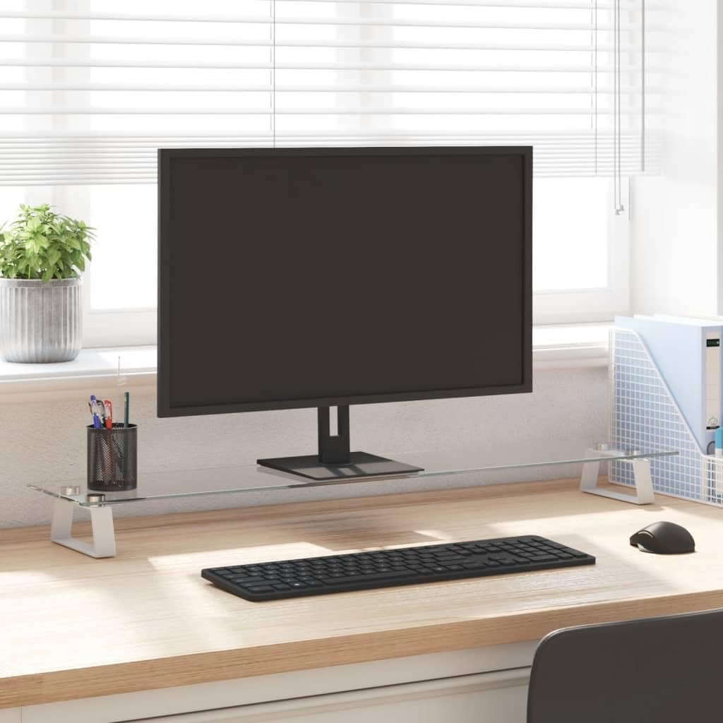 vidaXL Monitorständer Weiss 100x20x8 cm Hartglas und Metall 100 x 20 x 8 cm Weiss, 100 x 20 x 8 cm W